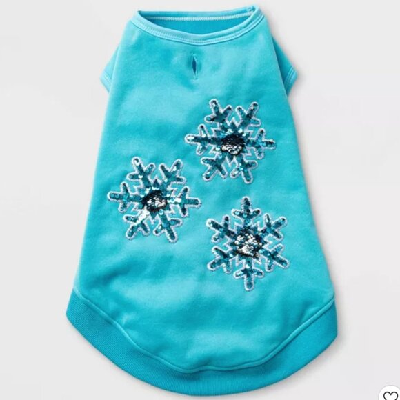 Blue Snowflake flip sequin embellished cozy dog sweatshirt L - Picture 1 of 3